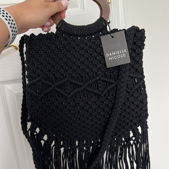 NEW- Danielle Nicole Macrame Fringe Crossbody Bag - Picture 2 of 10